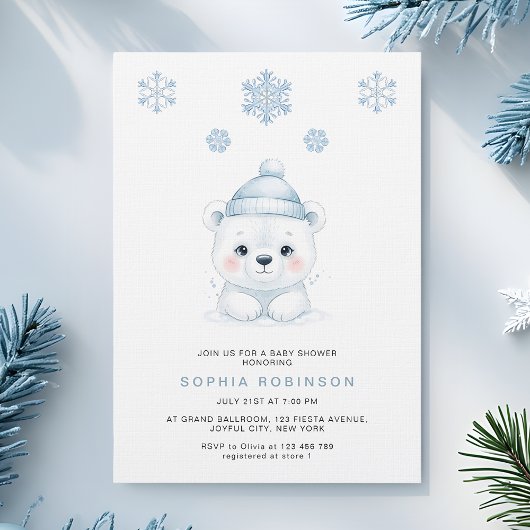 Invitation Modern Polar Bear Winter Baby Boy Shower