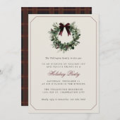 Invitation Modern Preppy Plaid Wreath Christmas Party (Devant / Derrière)