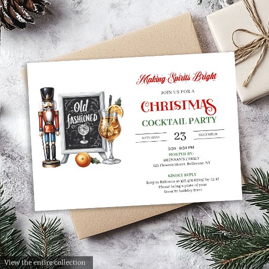 Invitation Modern printable Christmas cocktails party invite