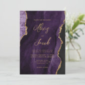 Invitation Modern Purple Agate Chic Script Wedding (Debout devant)