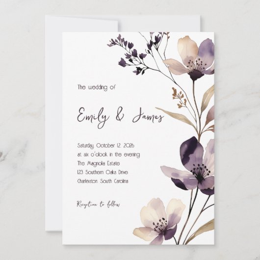 Invitation Modern Purple Floral Wedding (Devant)