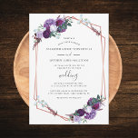Invitation Modern Purple Geometric Rose Gold Floral Wedding<br><div class="desc">Elegant purple flowers rose gold geometric  frame floral wedding invitation you can easily customize with your details by clicking the "Personalize" button. Features modern popular typography with script text in black on white background
TIP: Matching products available below for your convenience</div>