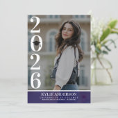 Invitation Modern Purple Graduation Cap Senior Photo (Debout devant)