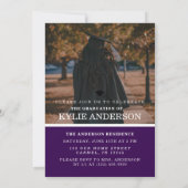 Invitation Modern Purple Graduation Cap Senior Photo (Dos)