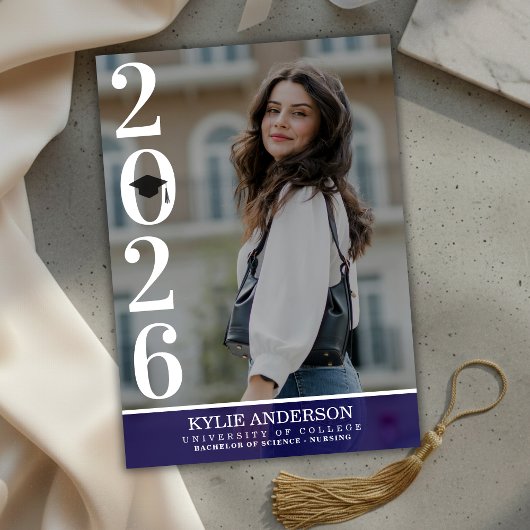 Invitation Modern Purple Graduation Cap Senior Photo