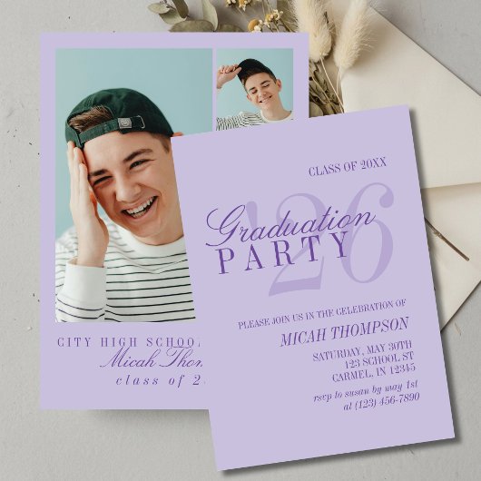 Invitation Modern Purple Photo Graduation Party