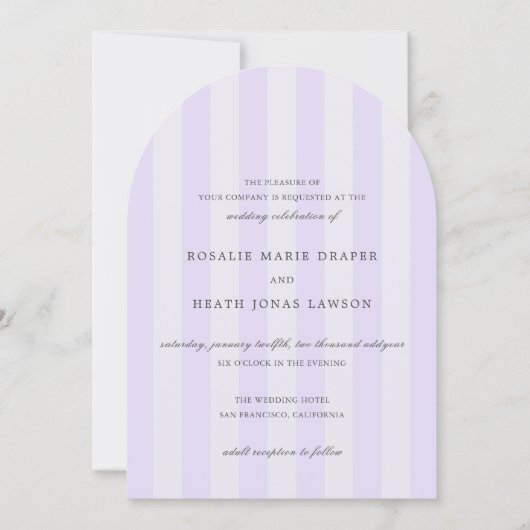 Invitation Modern Purple Stripes Elegant Wedding (Devant)