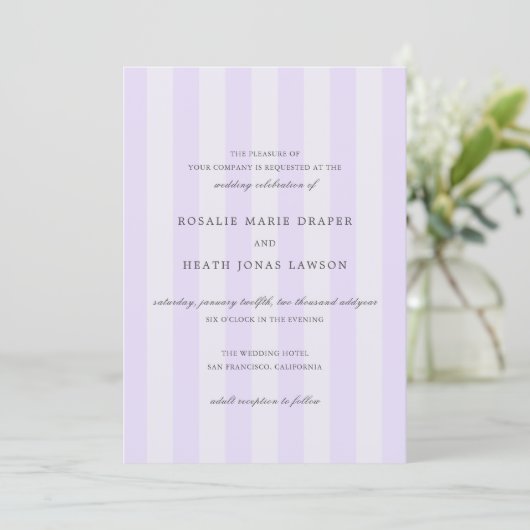 Invitation Modern Purple Stripes Elegant Wedding (Debout devant)