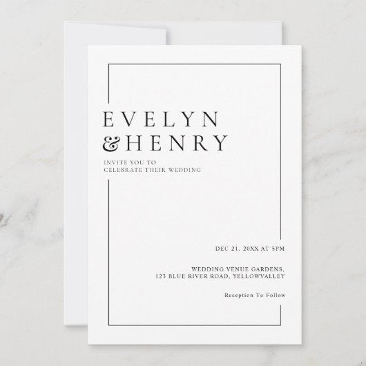 Invitation Modern QR Code Simple Black Line Wedding (Devant)