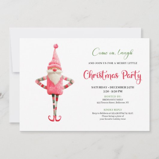 Invitation Modern Quirky Pink Santa Christmas Celebration (Devant)
