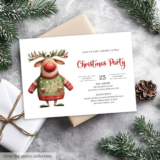 Invitation Modern Quirky Reindeer festive printable invites
