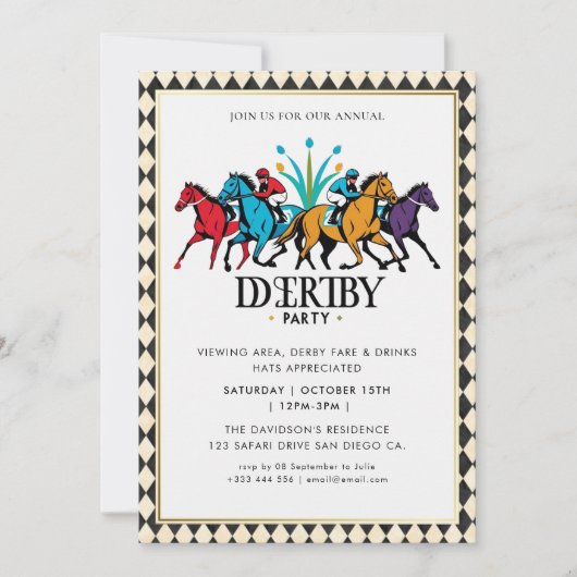 Invitation Modern Race Horse Derby Party Equestrian Invitatio (Devant)