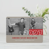 Invitation Modern Red 2 Blocs photo Simple Graduation Party (Debout devant)