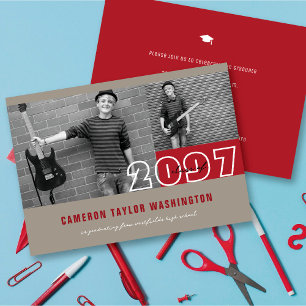 Invitation Modern Red 2 Blocs photo Simple Graduation Party