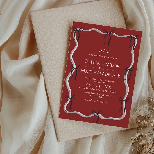 Invitation Modern Red and Black Bow Wedding