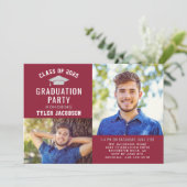 Invitation Modern Red and Silver 2025 Photo Graduate Party (Debout devant)