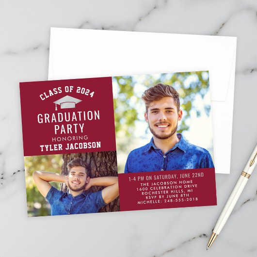 Invitation Modern Red and Silver 2025 Photo Graduate Party