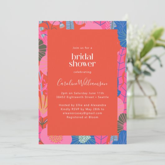Invitation Modern Red Boho Floral Stylish Bridal Shower (Debout devant)