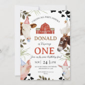 Invitation Modern Red Calling All Party Animals Farm Birthday (Devant)