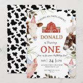 Invitation Modern Red Calling All Party Animals Farm Birthday (Devant / Derrière)