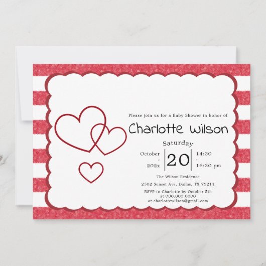 Invitation Modern Red Chalk Stripes Horizontal Baby Shower (Devant)