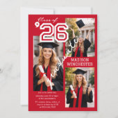 Invitation Modern Red Class of 2026 3-Photo Graduation Invite (Devant)