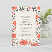 Invitation Modern Red Floral Cute Boho Baby Shower (Debout devant)