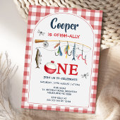 Invitation Modern Red Gingham Ofishally One 1st Birthday