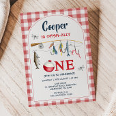 Invitation Modern Red Gingham Ofishally One 1st Birthday