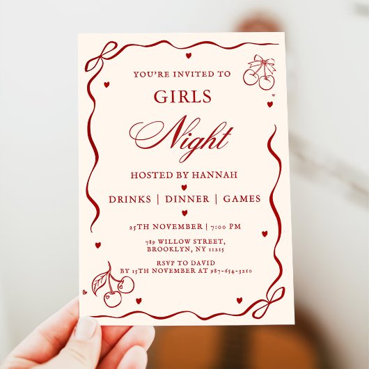 Invitation Modern Red Girls Night Dinner Party