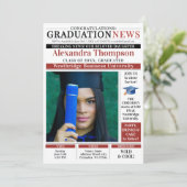 Invitation Modern Red GraduaTe Newspaper Front Page College (Debout devant)