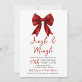 Invitation Modern Red Jingle Mingle Christmas Party Glam Bow (Devant)