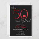 Invitation Modern Red Lips Fifty Fabulous Birthday (Devant)