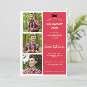 Invitation Modern Red Photo Collage 2024 Graduation Party (Debout devant)