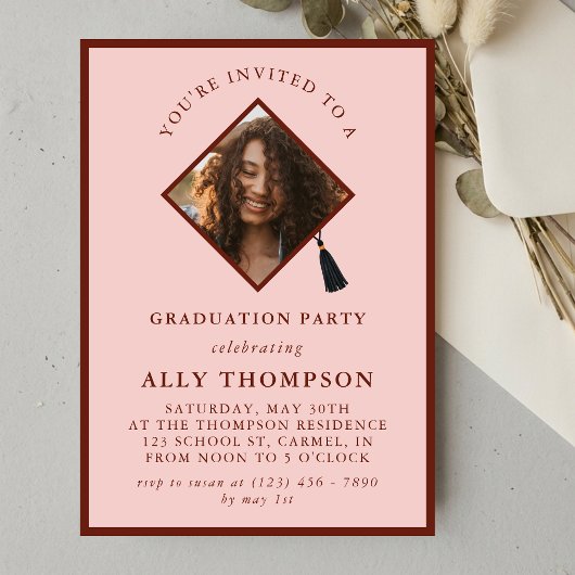 Invitation Modern Red Photo Frame Graduation Party