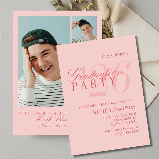 Invitation Modern Red Photo Graduation Party