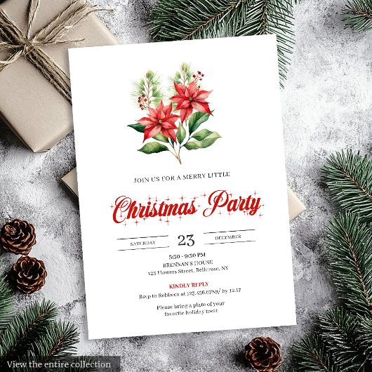 Invitation Modern Red Poinsettia Editable Design Christmas 