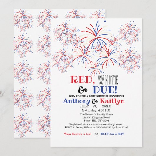 Invitation Modern Red White & Due 4th July Baby Shower (Devant / Derrière)