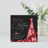 Invitation MODERN Red Winter Christmas Tree Bow Party (Debout devant)