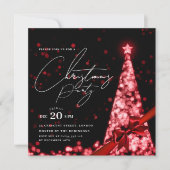 Invitation MODERN Red Winter Christmas Tree Bow Party (Devant)