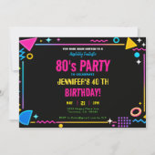 Invitation Modern Retro Neon 80's Birthday Party (Devant)