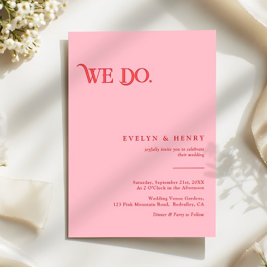 Invitation Modern Retro Pink and Red We Do Wedding