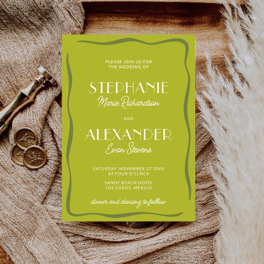 Invitation Modern Retro Vibrant Bold Citrus Green Wedding