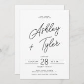 Invitation Modern retro whimsical script all in one wedding (Devant / Derrière)