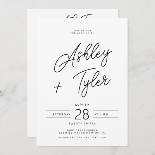 Invitation Modern retro whimsical script photo wedding (Devant / Derrière)