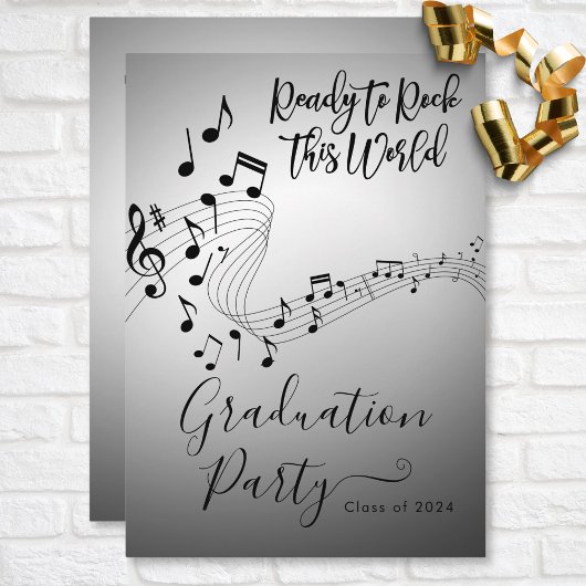 Invitation Modern Rock Music Black & White Graduation Party
