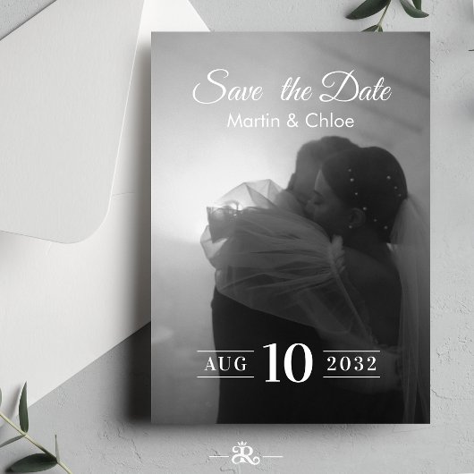 Invitation Modern Romantic Black and White Photo Wedding 