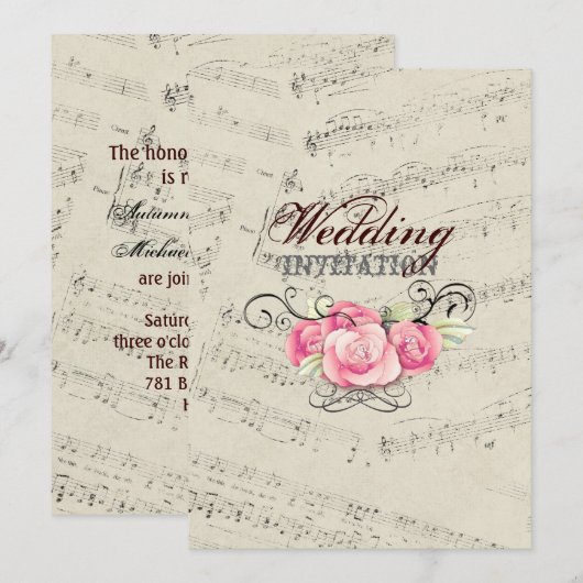 Invitation Modern Romantic Music note Mariage musical (Devant / Derrière)