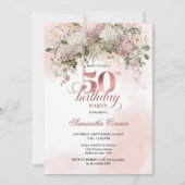 Invitation Modern Rose Gold Blush Flowers 50th Birthday (Devant)