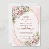 Invitation Modern Rose Gold Blush Flowers Eucalyptus Wedding  (Devant)